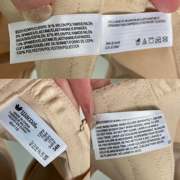 New Wacoal Convertible Strapless Bra Nude Tan Sand Size 34 H Underwire Comfort - Picture 6 of 12